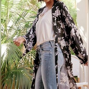 Spiritual Gangster Maya Kimono Women's One Size Black Floral